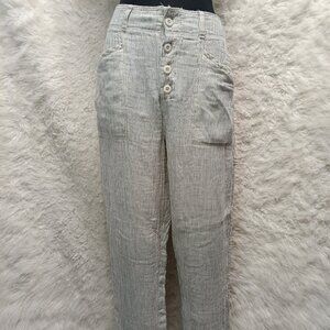 Free People Women's White and Black Stripped Linen Blend Pants Size 8